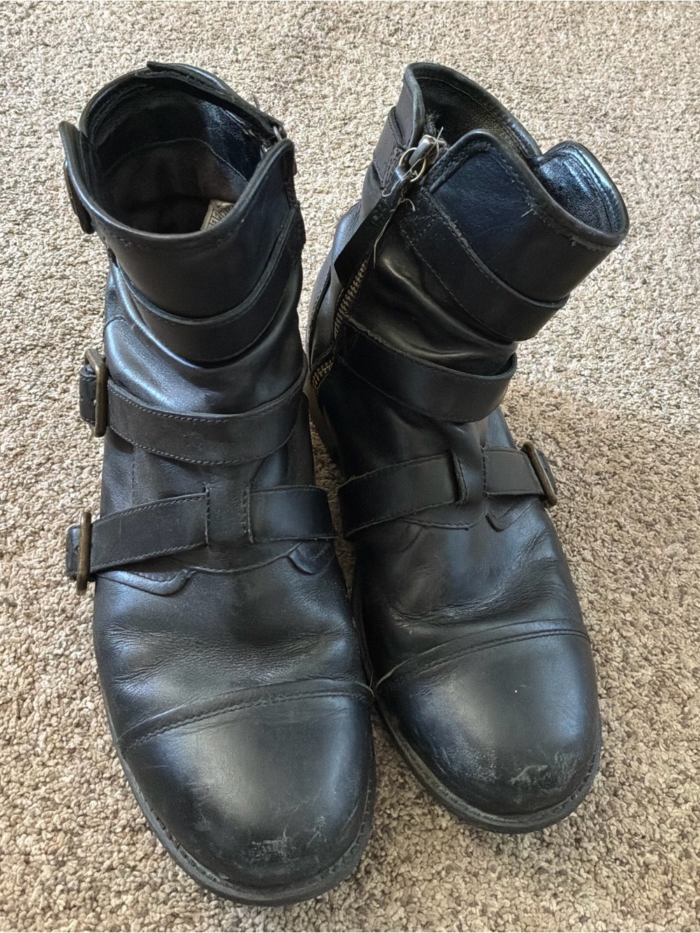 UGG Australia Black Leather Belted Moto Ankle Boots